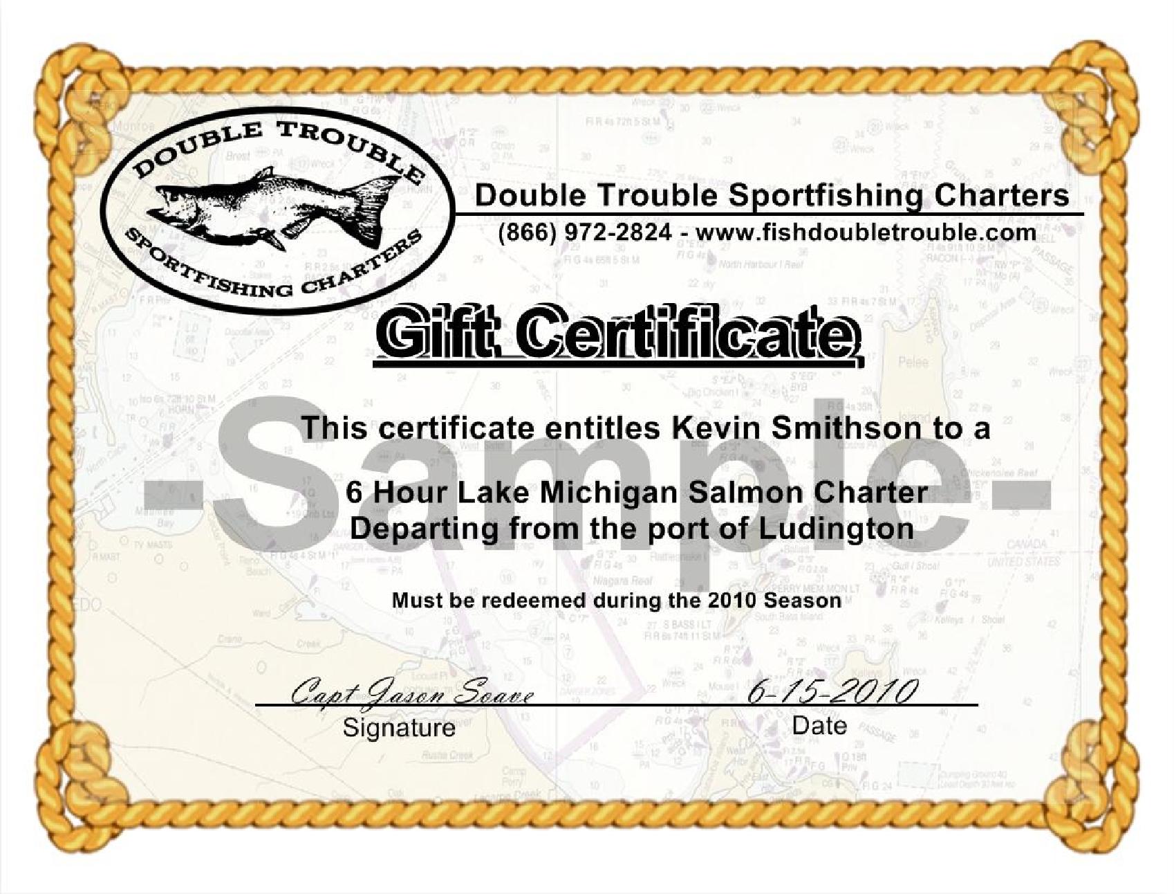 Purchase & Personalize Gift Certificates for Fishing Charters in Michigan